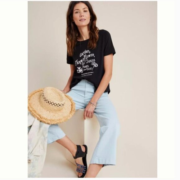 ANTHROPOLOGIE Farm and Flower Black Graphic T-Shirt 100% Cotton - Picture 1 of 10